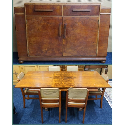 17 - An early 20th century Wylie & Lochhead Ltd Glasgow Art Deco style walnut veneered dining suite c... 