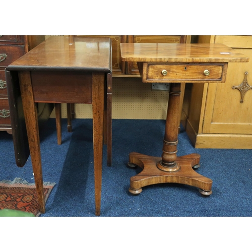 19 - A lot comprising a Victorian mahogany single drawer occasional table on turned pedestal with quadrup... 