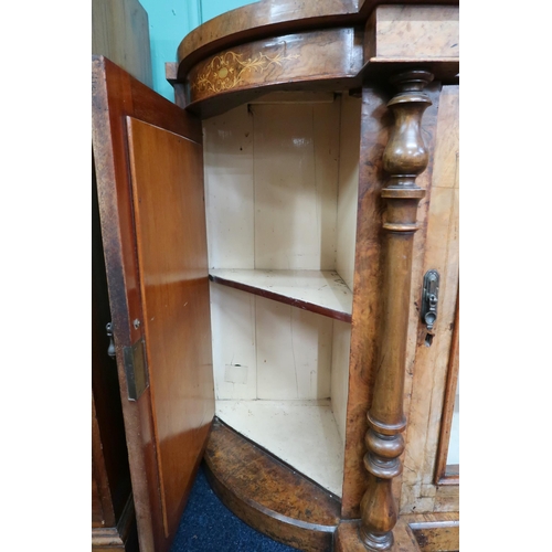 2 - A 19th century continental style burr walnut veneered credenza with shaped top over central glazed d... 