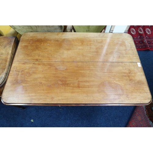 22 - A 19th century mahogany tilt top table with rectangular tilt top on turned pedestal quadrupedal base... 