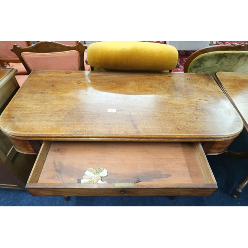 23 - A 19th century mahogany fold-over tea table with single drawer on square tapering supports, 75cm hig... 