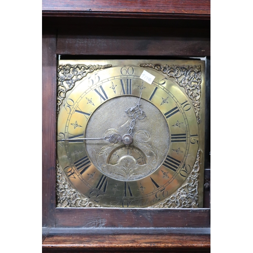 28 - A 19th century oak cased long case clock with brass dial bearing Arabian and Roman numerals (AF), 21... 