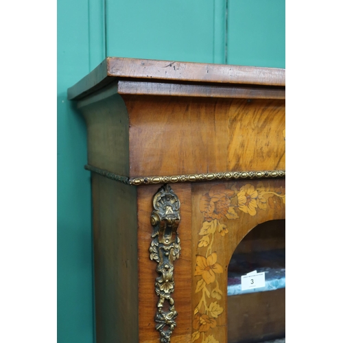 3 - A 19th century Louis XVI style walnut and fruit wood marquetry veneered pier cabinet with brass ormo... 