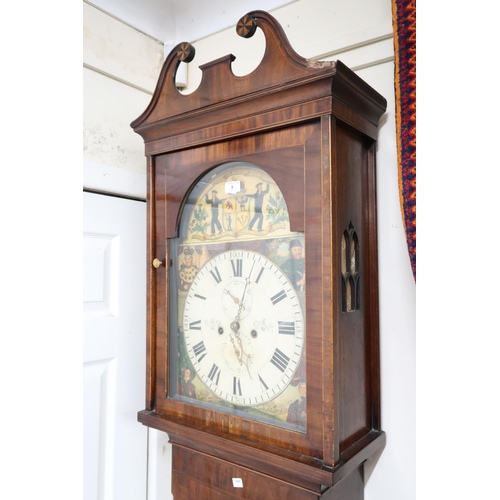 5 - A 19th century Scottish W. Dobbie, Falkirk longcase clock with painted face depicting Scottish natio... 