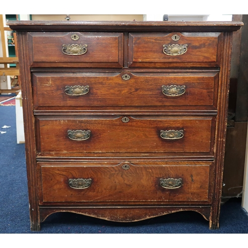 52 - An early 20th century stained oak two over three chest of drawers, 101cm high x 102cm wide x 53cm de... 