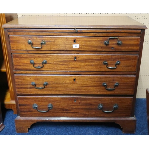 59 - A 19th century mahogany chest of drawers with pull out writing slide over four graduating drawers on... 