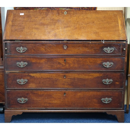 6 - A large Georgian mahogany fall front writing bureau with fitted writing compartment over four drawer... 