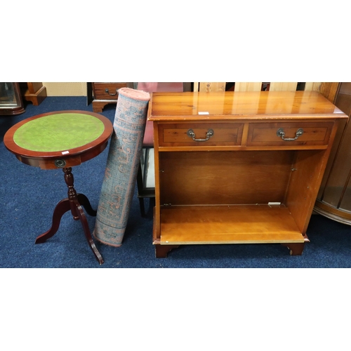 64 - A lot comprising a 20th century open bookcase, circular topped tripod table, mahogany wall clock and... 