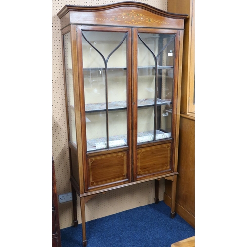 7 - A Edwardian mahogany two door glazed display cabinet on square tapering supports, 178cm high x 91cm ... 