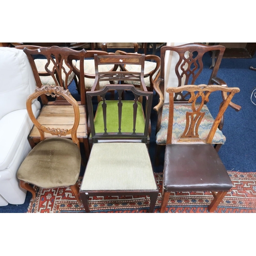 77 - A mixed lot of six chairs to include three assorted 19th century Hepplewhite style chairs, Victorian... 