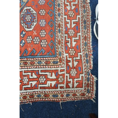 78 - A lot to include a terracotta ground Hamadan rug with multicoloured geometric central medallion and ... 