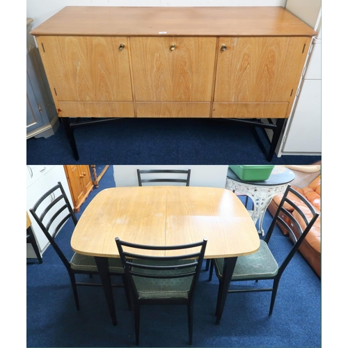 90 - A mid 20th century Meredew Furniture dining suite consisting extending dining table with teak top on... 