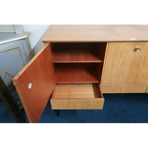 90 - A mid 20th century Meredew Furniture dining suite consisting extending dining table with teak top on... 