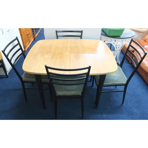 90 - A mid 20th century Meredew Furniture dining suite consisting extending dining table with teak top on... 