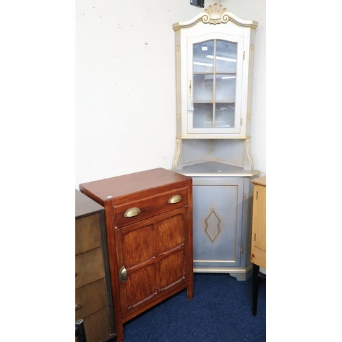 92 - A lot comprising a silver painted continental style corner cabinet, 203cm high x 72cm wide and a 20t... 