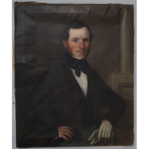 941 - BRITISH SCHOOL PORTRAIT OF A GENTLEMAN WITH WHITE GLOVES Oil on canvas, 91 x 76cm... 