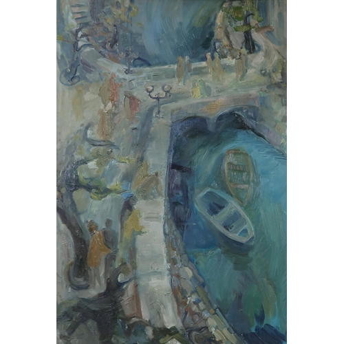 954 - CONTEMPORARY SCHOOL TOWN BRIDGE Oil on board, 77 x 53cm Together with a still life by... 