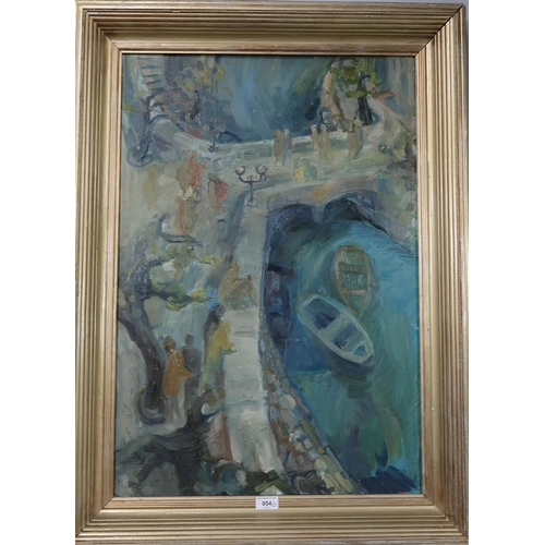 954 - CONTEMPORARY SCHOOL TOWN BRIDGE Oil on board, 77 x 53cm Together with a still life by... 