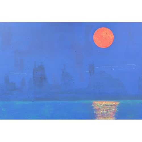 963 - CONTEMPORARY SCHOOL HARBOUR SUNSET Oil on canvas, 88 x 115cm Together with two others (3)... 