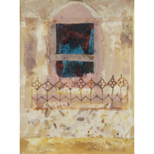 966 - CHRISTINE WOODSIDE RSW RGI (SCOTTISH b.1946) BALCONY VIEW Mixed media, signed lower r... 