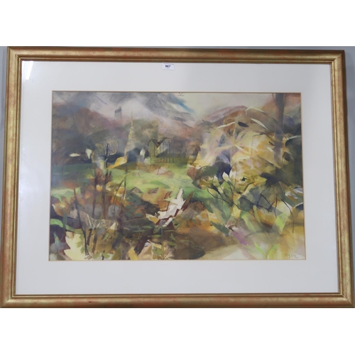 967 - HAZEL NAGL RSW RGI (SCOTTISH b.1953) WATER GARDEN, BARGALY ESTATE Watercolour, signed lower right, 5... 