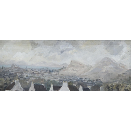 993 - CONTEMPORARY SCHOOL EDINBURGH SKYLINE Oil on board, 35 x 88cm