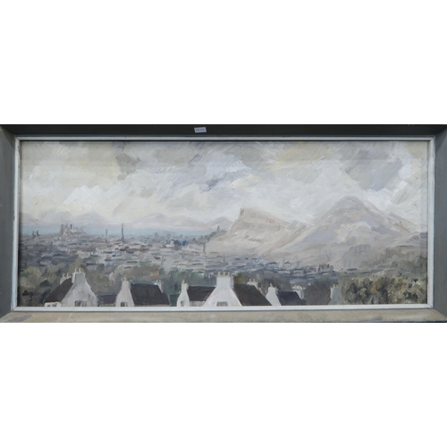 993 - CONTEMPORARY SCHOOL EDINBURGH SKYLINE Oil on board, 35 x 88cm