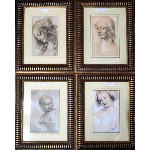 942 - AFTER LEONARDO DA VINCI (ITALIAN 1452-1519) 4 DRAWING STUDIES Print multiple, 29 x 18cm (4)... 