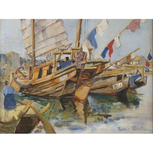 2980 - DR ROBERT CECIL ROBERTSON (SCOTTISH 1890-1942)JUNKS IN HARBOUR, POSSIBLY SHANGHAIOil on canvas, sign... 