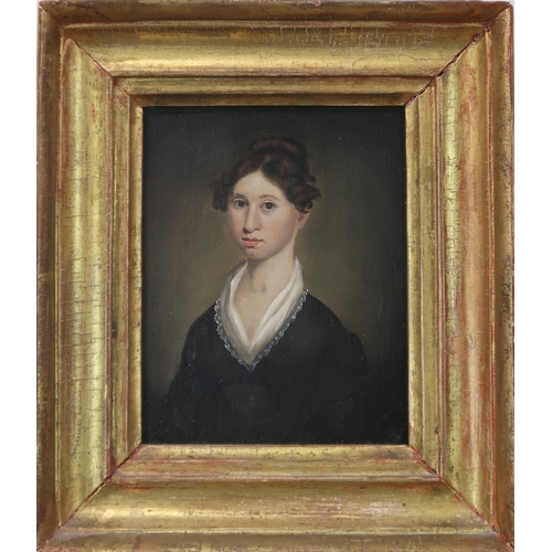 3009 - BRITISH SCHOOL C1800Miniature portrait of a young woman, oil on panel, inscribed indistinctly verso,... 