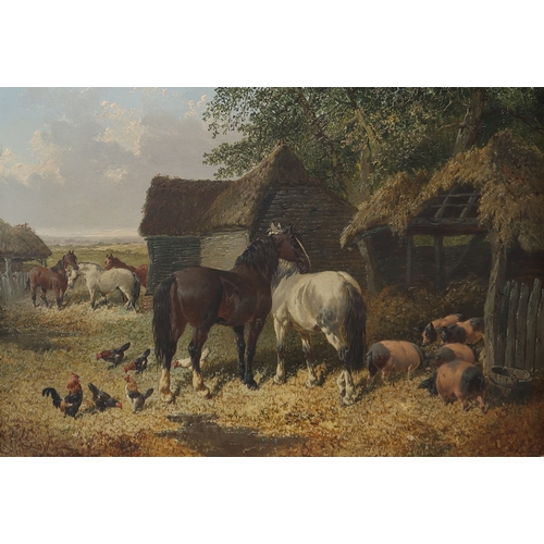 3012 - JOHN F HERRING JR (BRITISH 1820-1907)FARMYARDOil on canvas, signed lower right, 34.75 x 49.5cm (13.7... 