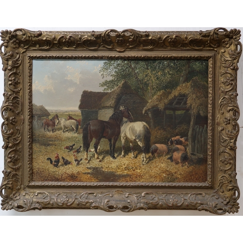 3012 - JOHN F HERRING JR (BRITISH 1820-1907)FARMYARDOil on canvas, signed lower right, 34.75 x 49.5cm (13.7... 