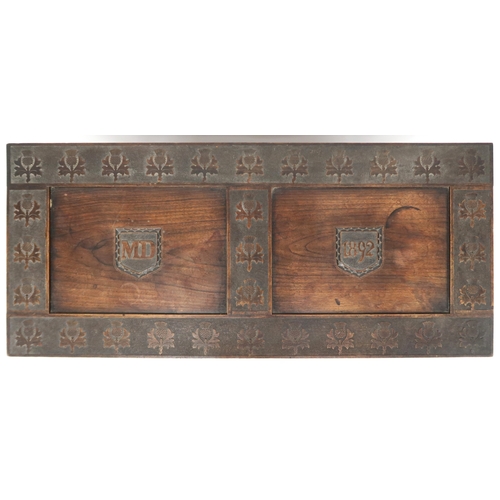 2031 - A 19TH CENTURY SCOTTISH OAK JAMES DOWNIE BLANKET CHESTtop carved with initials MD and dated 1892 and... 