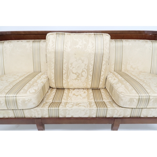 2107 - A CONTEMPORARY LOUIS XVI STYLE THREE SEATER SETTEE with cream Damask upholstery on shaped frame with... 