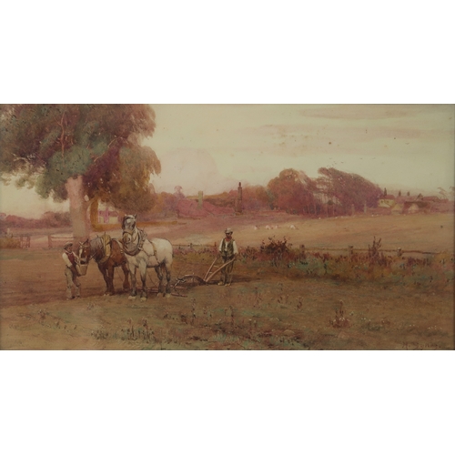 3017 - HENRY SYKES (BRITISH 1855-1921)PLOUGHING SUSSEXWatercolour, signed lower right, inscribed on label v... 