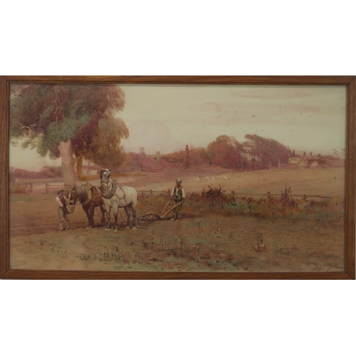 3017 - HENRY SYKES (BRITISH 1855-1921)PLOUGHING SUSSEXWatercolour, signed lower right, inscribed on label v... 