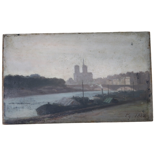 3019 - ATTRIBUTED TO ACHILLE PY (FRENCH B.1823)NOTRE DAME AND THE SEINE, PARISOil on panel, signed lower ri... 