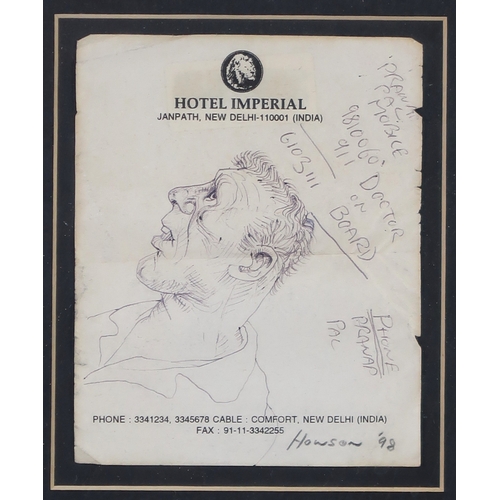 3031 - PETER HOWSON OBE (BRITISH B.1958)HEAD IN PROFILEInk on hotel paper, signed lower right, dated (19)98... 