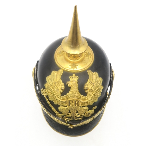 2608 - AN IMPERIAL GERMAN PRUSSIAN OFFICER'S PICKELHAUBE&nbsp;Fitted with a tall spike, the base having sta... 
