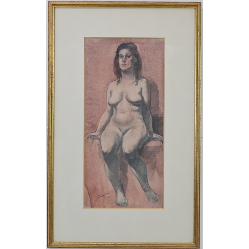 3035 - WILLIAM CROSBIE RSA RGI (SCOTTISH 1915-1999)SEATED NUDEMixed media, signed lower left, dated (19)47,... 