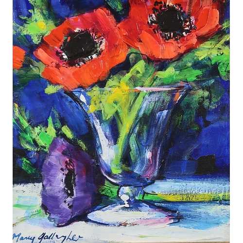 3037 - MARY GALLAGHER (SCOTTISH B.1953)POPPIESAcrylic, signed lower left, 21.5 x 19.5cm (8.5 x 7.75