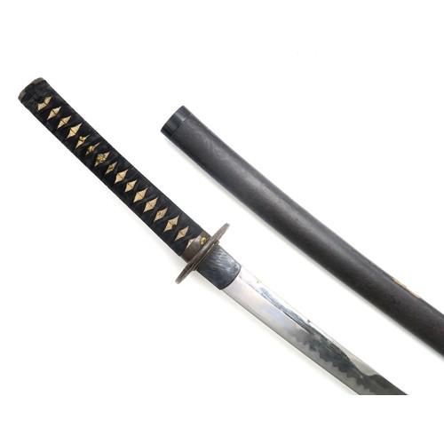 2612 - A JAPANESE KATANAThe smith-made blade with Midare Hamon and measuring approx. 74cm in length, the ta... 