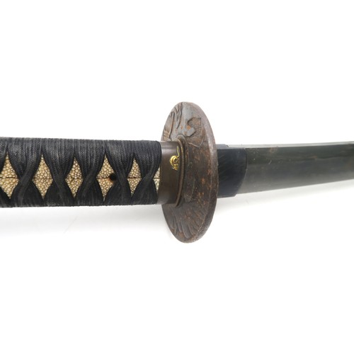 2612 - A JAPANESE KATANAThe smith-made blade with Midare Hamon and measuring approx. 74cm in length, the ta... 