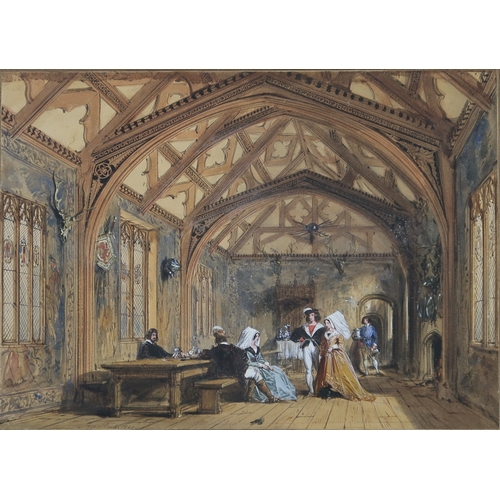 909 - JOSEPH NASH (BRITISH 1808 - 1878) BANQUETING HALL, BRAMALL, CHESHIRE Watercolour (Possibly an over p... 