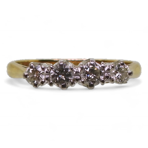 708 - An 18ct gold four stone diamond ring, set with estimated approx 0.17cts of brilliant cut diamonds, s... 