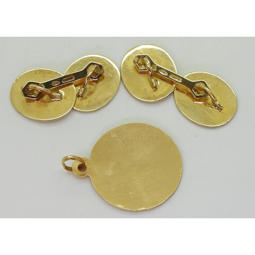 710 - A pair of 18ct gold Italian made cufflinks, together with an 18ct Scorpio pendant, weight combined 8... 