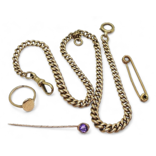 726 - A 9ct gold  double tapered fob chain, length 40.5cm, hallmarked to every link and the clasp, to... 