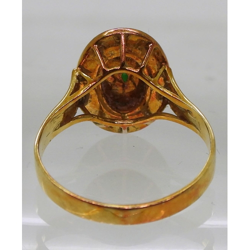 735 - A 14k gold Chinese green hardstone ring, size L1/2, weight 3gms