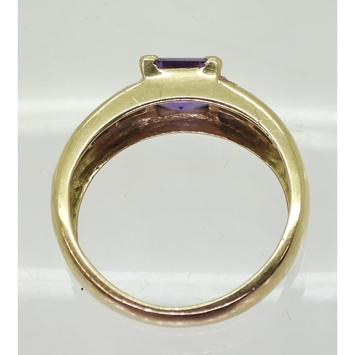 742 - A 9ct gold amethyst and diamond ring, finger size N, weight 3gms