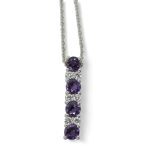 768 - An 18ct white gold amethyst and diamond pendant, set with estimated approx 0.12cts of brilliant cut ... 